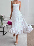 white dress Fashion Sling Large Swing Three-Dimensional Flower A- line Skirt Hot New