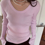 Autumn and Winter Solid Color round Neck Slim-Fit Velvet Sweater Sweater for Women