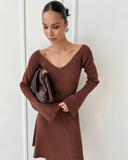 winter outfits women V-neck Long Sleeve Sexy Dress Knitted Skirt Autumn and Winter Short Skirt Bottoming A- line Ruffled Sweater Dress