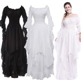 aesthetic halloween costumes Gorgeous Lace Flare Sleeve off-Neck Vintage Gothic Dress Prom Princess Dress