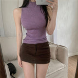 2000s fashion Half Turtleneck Camisole Women's Fashionable Knitted Sleeveless Top