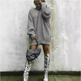 winter outfits women Autumn and Winter New Knitwear Mid-Length Long Sleeve High Lapel Loose Sweater Solid Color Dress