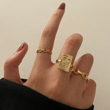 Christmas Thanksgiving Gifts Minimalist Golden Joint Ring Suit Ins Trendy Cold Wind Index Finger Ring Combination Rings