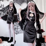 Halloween Women's Outfits Idea Gothic Style Costume Vampire Nun Costume Cross Dark Dress