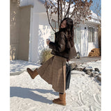 2000s fashion Christmas outfits Plaid Pleated Skirt Women's Winter New High Waist A- line Skirt 