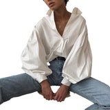 dress shirt Autumn and Winter New Solid Color Lantern Sleeve Lapel Loose Long Sleeve Shirt Top