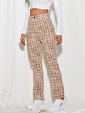 2000s fashion 2024 Women's Spring and Summer Elegant Commuter Mid-Waist Plaid Fabric Flared Pants Artistic Trousers