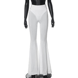 casual outfits Y24pt6 Women's Summer New Sexy See-through Solid Color High Waist Tight Flared Long Casual Pants