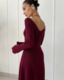 winter outfits women V-neck Long Sleeve Sexy Dress Knitted Skirt Autumn and Winter Short Skirt Bottoming A- line Ruffled Sweater Dress