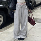 90s fashion American Street Style Basic Solid Color Loose Anti-Car Design Curling Wide-Leg Pants Early Autumn Versatile Casual Sweatpants