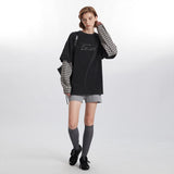 grunge outfits Two-Piece Retro Letter Print Long-Sleeved Couple T-shirt Stitching Contrast Color Top for Women