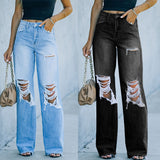 Bomve baggy jeans Factory Direct Women's Jeans 2024 Autumn Street Hipster Ripped Wide-Leg Pants