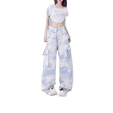 fall outfits aesthetic Camouflage Overalls Women's Flip Waist Tie-Dye Design Loose Straight Casual Pants