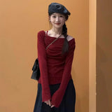 guys in skirts Casual Maxi Skirt Outfit Winter off-Shoulder Knitted T-shirt Women's Autumn Top Red 