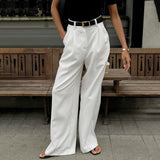 y2k outfits White High Waist Pants Fashionable Simple Casual Pants Suit Pants Loose Autumn Women's Clothing