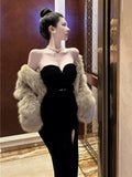 Bomve-off-Shoulder Velvet Dress Dress Party Prom Dress