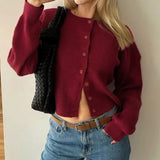 Lady Solid Color Button Up Cardigan for Women Fall Winter Knitted Long Sleeve Korean Style Jumper Minimalism Outwear 