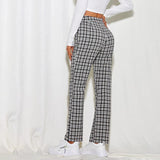 2000s fashion 2024 Women's Spring and Summer Elegant Commuter Mid-Waist Plaid Fabric Flared Pants Artistic Trousers