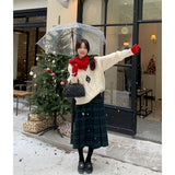 Bomve 2000s fashion Christmas outfits Plaid Pleated Skirt Women's Winter New High Waist A- line Skirt