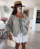 Black Friday Christmas Thanksgiving round Neck Lace-up Knitted Cardigan Coat 2024 Autumn and Winter New Pure Color Commuter Simple Sweater for Women