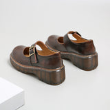 dti outfits Mary Jane Shoes Japanese Style Thick Bottom round Toe One-Strap Buckle Leather Shoes for Women