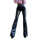 curvy casual outfits Women's 2024 Winter New High Waist Light PU Leather Pants Trousers Black Glossy Flared Trousers Women's Pants