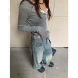 outfit ideas for school 2024 Autumn Personalized Pleated Stand Cut Design Jeans Women's Loose Tie-Dyed Wide-Leg Pants 