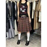 Bomve 2000s fashion 2024 Autumn and Winter Retro Plaid Skirt Temperament Midi Skirt A- line Pleated Skirt