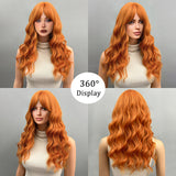 calico hair 22 Inch Long Curly Orange Wavy Hair Wig with Bangs-Natural Appearance Synthetic Fiber Wig orange/red