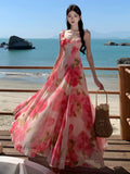 Bomve-Star Style Elegant Dress Chiffon Rose Print