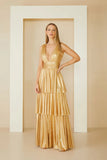 gold dress Spring and Summer Sling Layered Backless Sleeveless Sexy Multi-Layer Dress