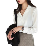 2000s fashion Autumn New Women's Suit Collar Chiffon Shirt Women's Long-Sleeved Shirt Solid Color Bottoming Shirt Top