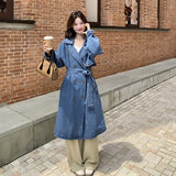 fall women's outfits Autumn and Winter Denim Coat Hooded Long-Sleeved Denim Shirt Single-Breasted Long Denim Trench Coat for Women