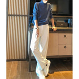 women’s fashion Tall Lengthened Pants Slimming Long Legs Straight High Waist Long Wide Leg Pants White Suit Pants