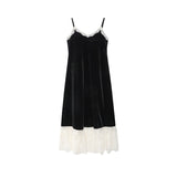 90s fashion 2024 Autumn French Sexy Lace Fishtail Velvet Sling Dress Female 