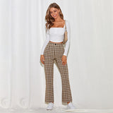 2000s fashion 2024 Women's Spring and Summer Elegant Commuter Mid-Waist Plaid Fabric Flared Pants Artistic Trousers