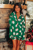 christmas pajamas aesthetic Winter outfits  Cyber Monday 2024 New Year Christmas Satin Printed Two-Piece Suit Home Wear Pajamas