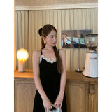 90s fashion 2024 Autumn French Sexy Lace Fishtail Velvet Sling Dress Female 