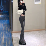 korean fashion American-Style Women's Retro Gray Skinny Jeans