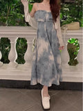 Bomve-Stylish Blooming Summer Ruffles A- line Skirt Ink Painting
