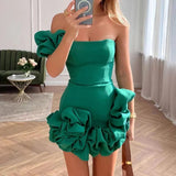 birthday outfit 24 Summer New Women's Dress Ruffled Flower Bud Waist-Tight Dress One-Shoulder Tube Top Hip Skirt