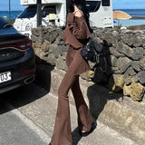 Bomve off shoulder  Air Layer off-Shoulder Flared Pants Suit Casual Women's American Style Loose Lazy Style Slimming Elegant Autumn