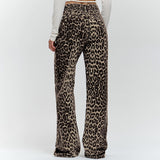 fall outfits 2024 Retro Street Style Loose Low Waist Leopard Print Trousers Cotton Wide Leg Pants Casual Pants for Women