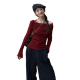 guys in skirts Casual Maxi Skirt Outfit Winter off-Shoulder Knitted T-shirt Women's Autumn Top Red 