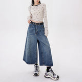 fall outfits 2024 Street Retro Neutral Fashionable Cropped Pants Slimming Loose Wide Leg Washed Jeans for Women