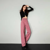 Bomve-Black Friday cute outfits fall Autumn and Winter Bright Pink Draping Mop Jeans for Women Christmas outfits