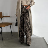 fall outfits 2024 Retro Street Style Loose Low Waist Leopard Print Trousers Cotton Wide Leg Pants Casual Pants for Women