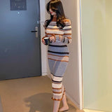 fall 2024 outfits Women's New Korean-Style Elegant Slim-Fit Dress Knitted Fashionable Color Matching Sweater Bottoming Skirt Dress Women