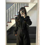 trending fall outfits 2024 High-End Elegant Pleated Lantern Sleeve Shirt Suit Women's Early Autumn High Waist Straight Loose Slimming Suit Wide Leg Pants