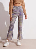 2000s fashion 2024 Women's Spring and Summer Elegant Commuter Mid-Waist Plaid Fabric Flared Pants Artistic Trousers